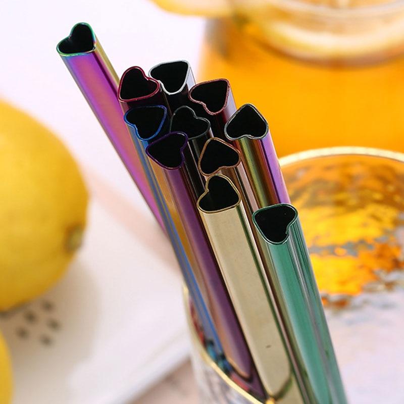 Drinking Straw Reusable Metal Straw Set Heart-shaped Bubble Tea Straws - Nioor