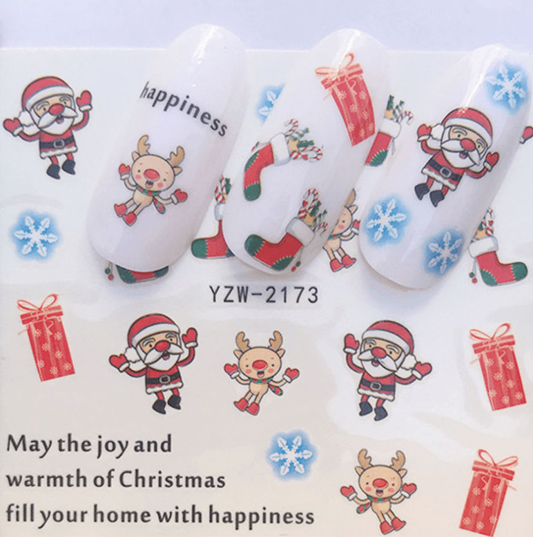 Explosion models Christmas series water transfer nail stickers nail stickers full stickers nail jewelry watermark stickers - Nioor