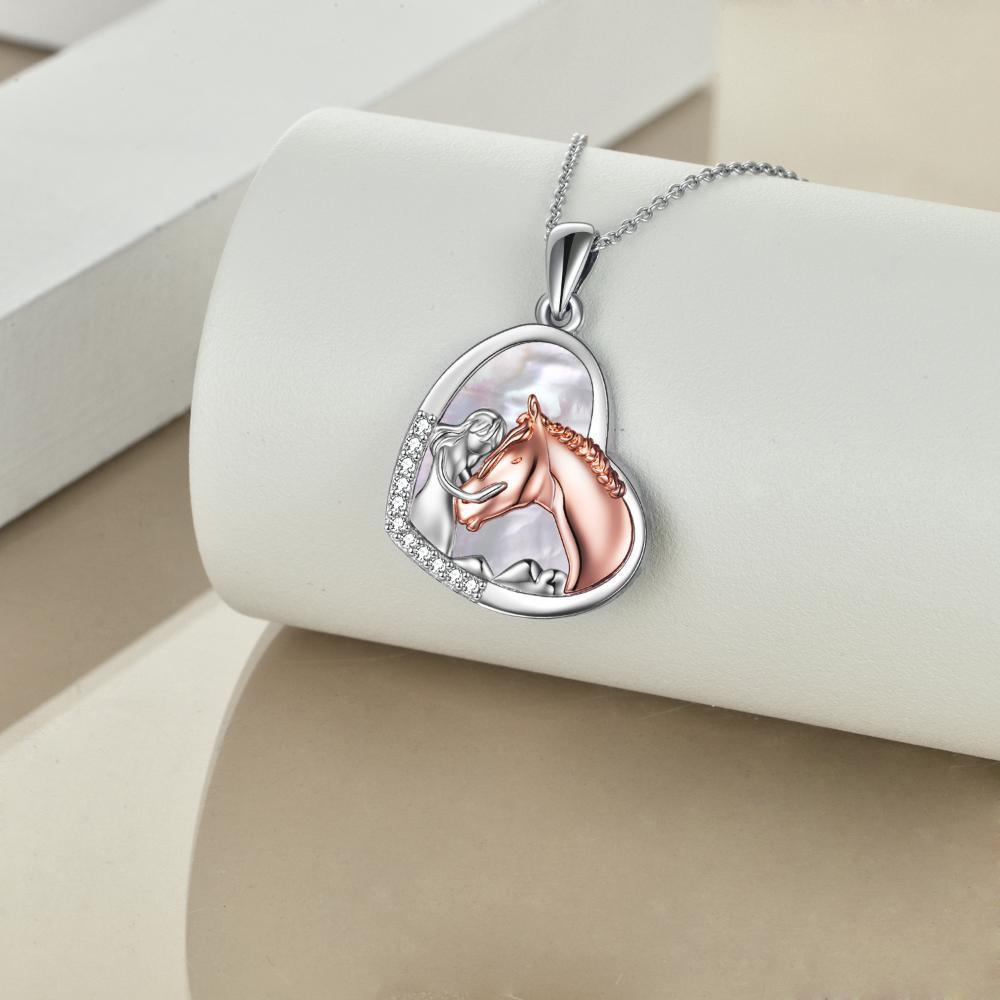 Sterling Silver Girls Embrace Horse Heart Pendant Necklace for Women Girls - Nioor