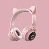 LED Light Cat Ear Headphones Wireless Bluetooth 5.0 Headset Portable Foldable Kids Headphone With Microphone Best Gift - Nioor