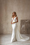 Sexy V-Neck Sleeveless Tail Wedding Dress Long Dress - Nioor