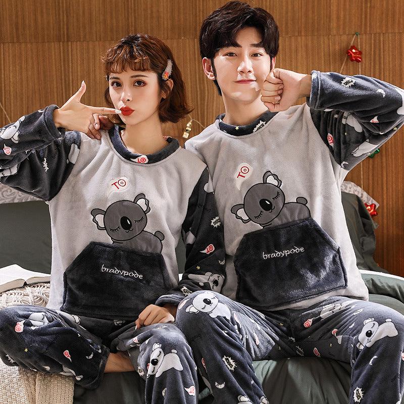 Couples Warm And Velvet Thickened Flannel Home Service Pajamas Set - Nioor