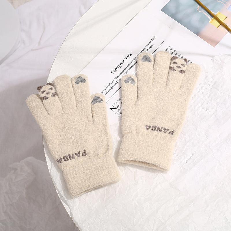 Knitted Gloves Touchscreen Winter Cute Panda Warm Goves For Cycling Women - Nioor