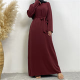 Clear Color Lace Up Muslim Dress With Pockets