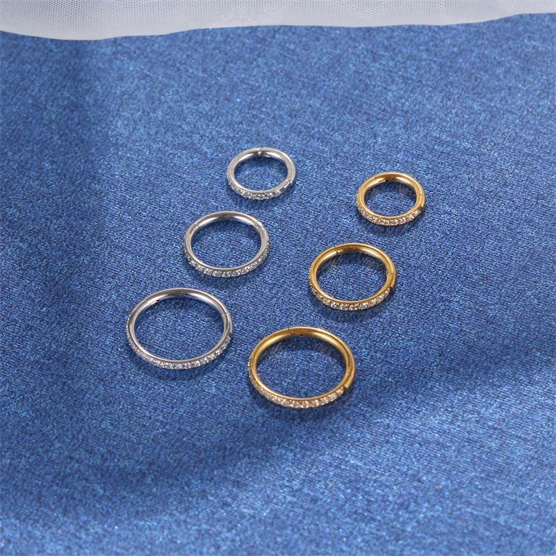 Stainless Steel Piercing Ornaments Bottom Zircon Circle Closed Ring Seamless Nose Circle Multifunctional Cartilage Earrings - Nioor