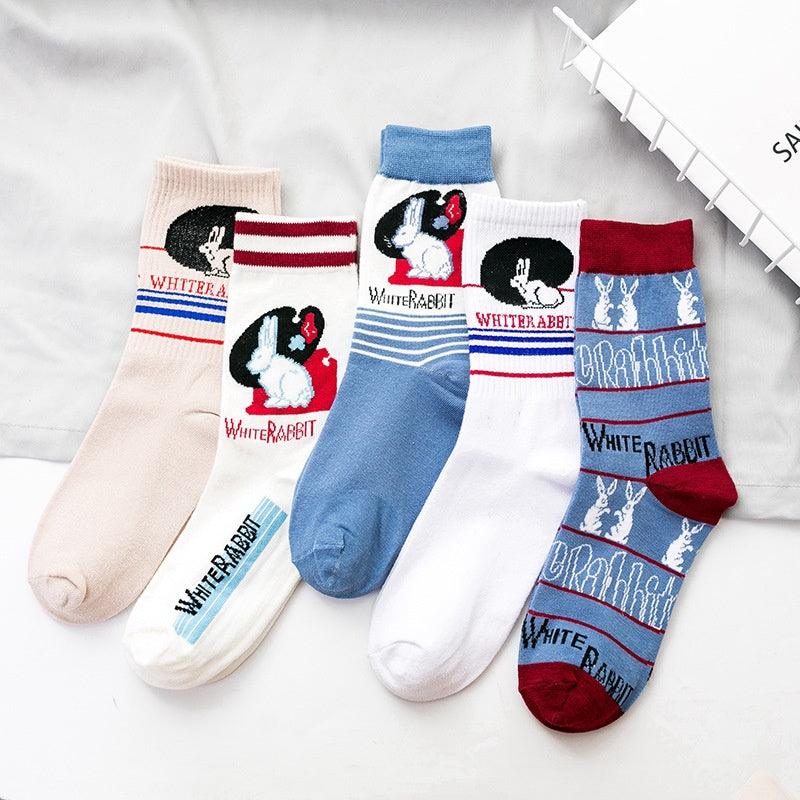 Socks Trendy Tube White Rabbit High-top Cotton Socks - Nioor