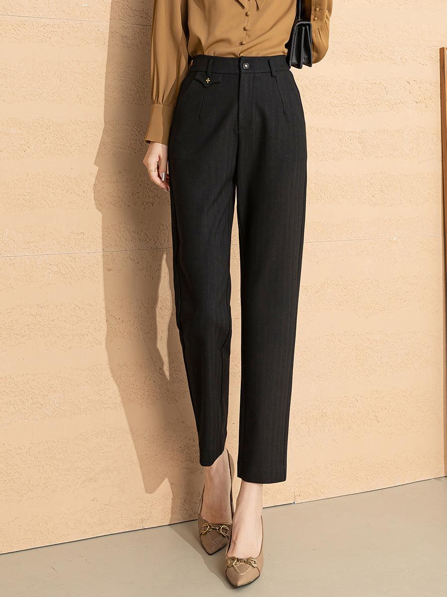 Women's Fashionable High Waist Straight Drape Nine-Point Pants - Nioor