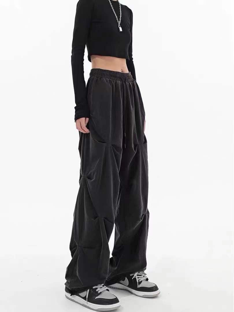 Spring And Summer Pleated Casual Drawstring Straight-leg Wide-leg Pants - Nioor