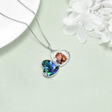 Horse and Girl Abalone Shellfish Heart Sterling Silver Photo Locket Necklace - Nioor