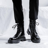 Patent Leather Martin Boots Men's Zipper Glitter Tied - Nioor