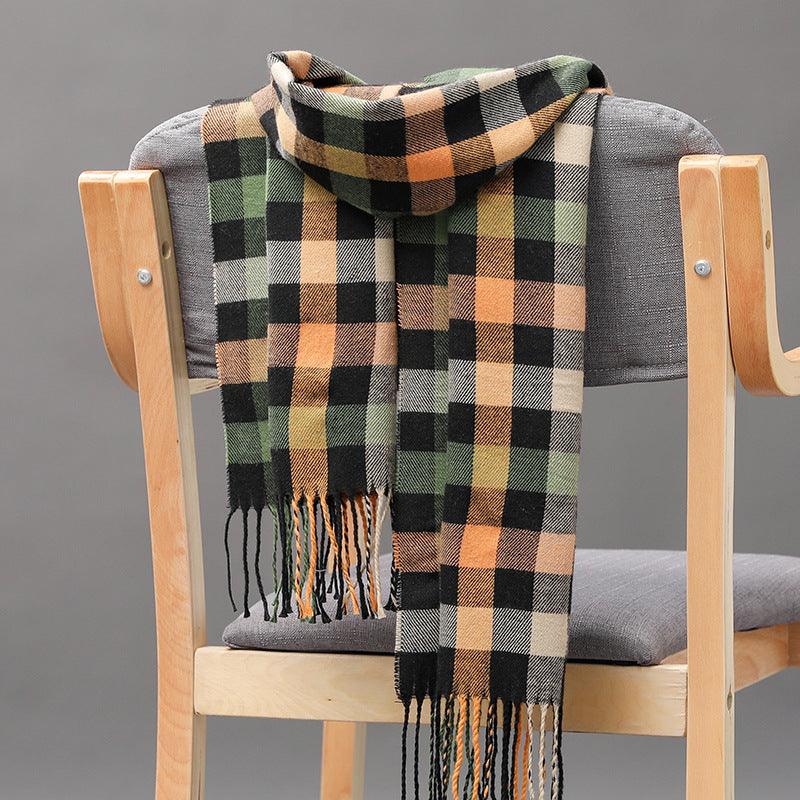 British Plaid Imitation Cashmere Tassels Couple Parent-child Men's Scarf - Nioor