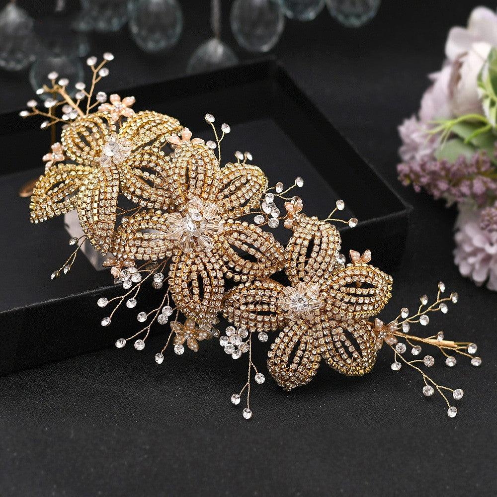 Rhinestone Leaf Handmade Headband Bridal Wedding Headdress - Nioor