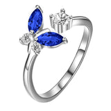 925 Sterling Silver Butterfly Ring with Sapphire Blue Crystal - Nioor