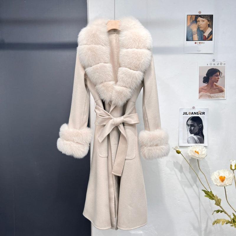 Women's Fur Collar Reversible Woolen Coat Long - Nioor