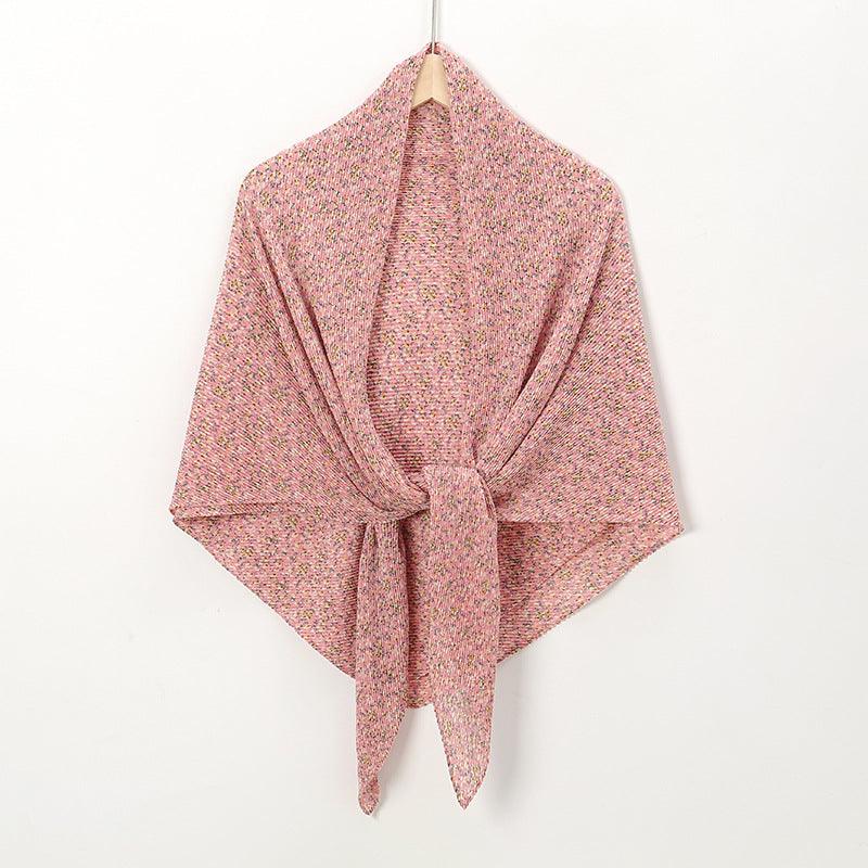 Pearl Chiffon Printed Square Scarf Pleated Scarf - Nioor