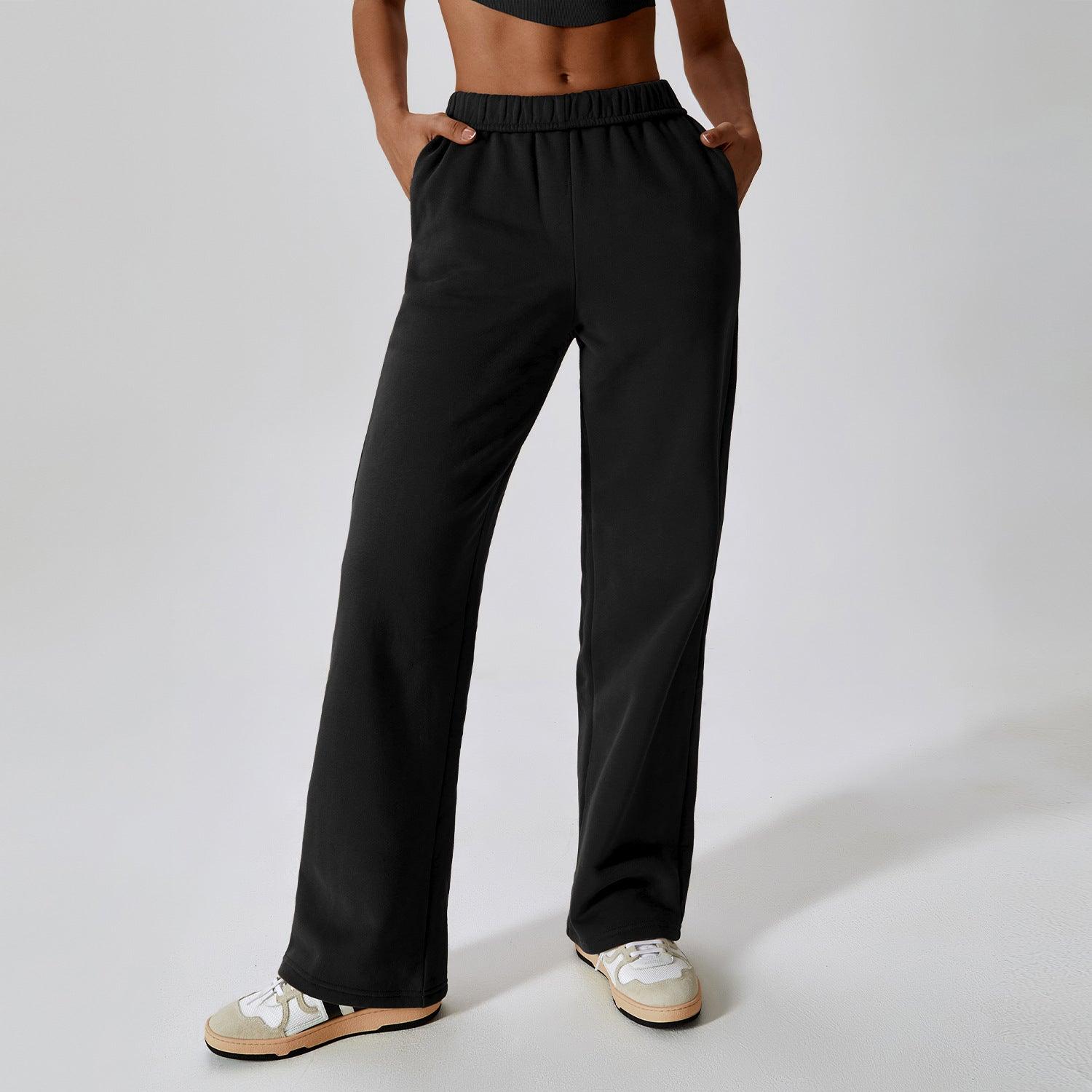 Waist-tied Fleece-lined Warm And Loose Straight Wide Leg Outdoor Leisure Sports Pants - Nioor