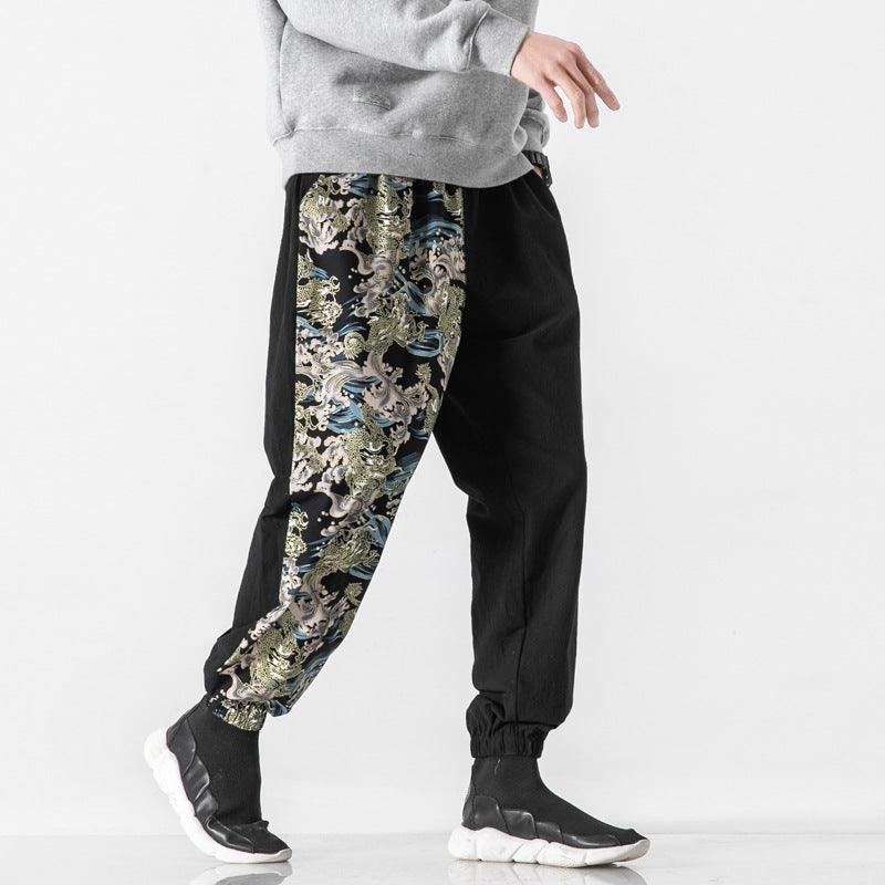 Japanese Vintage Patchwork Print Casual Pants - Nioor