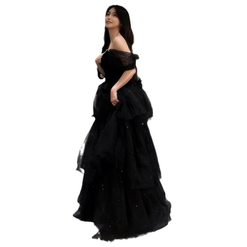 Black Evening Dress Light Luxury Minority French Style Pettiskirt - Nioor