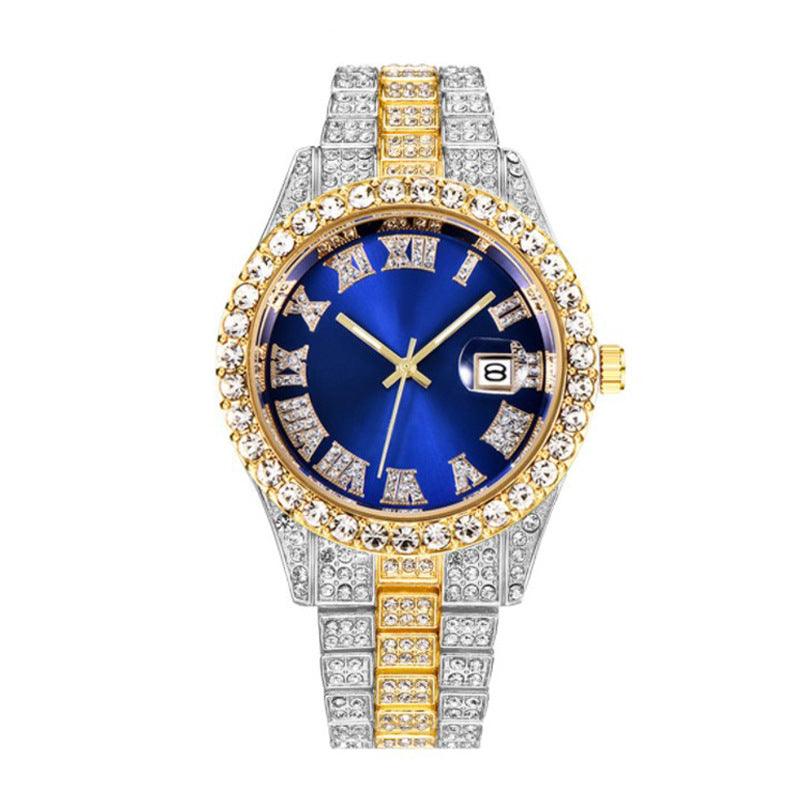 Hot Men's Steel Belt Hip Hop Roman Scale Diamond Quartz Watch - Nioor