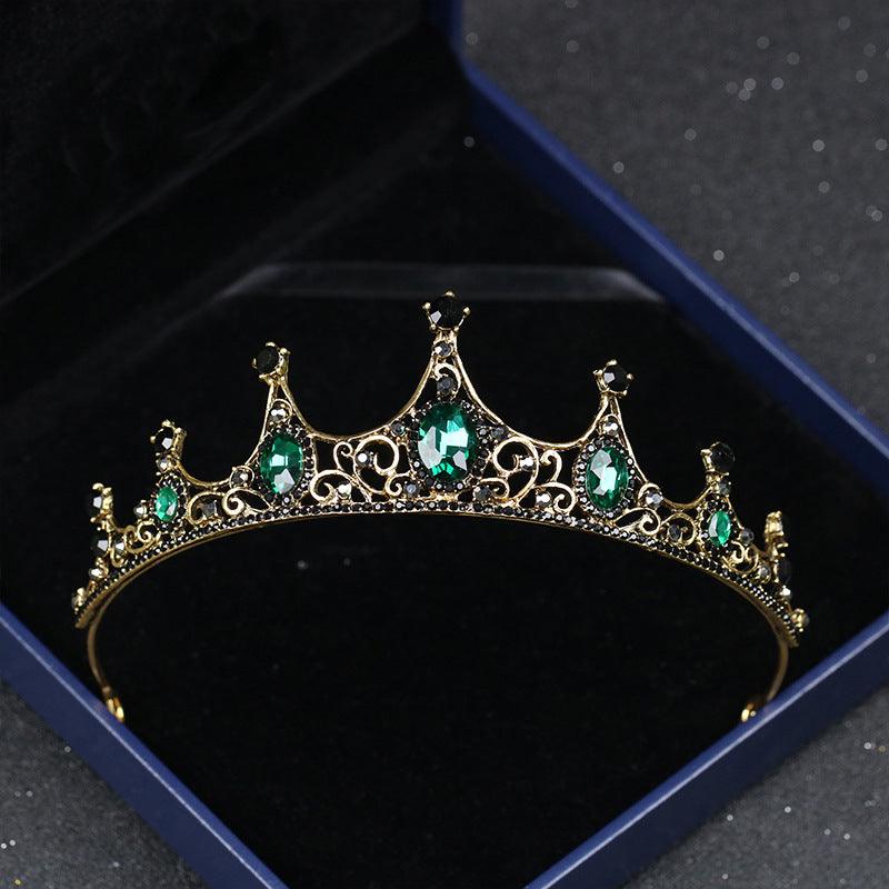 Vintage Baroque Alloy Green Diamond Small Crown - Nioor