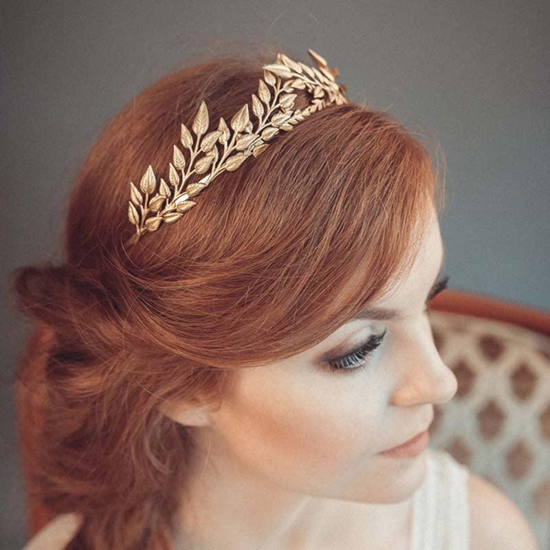 Bridal Golden Leaf Headband Alloy Crown Hair Accessories - Nioor