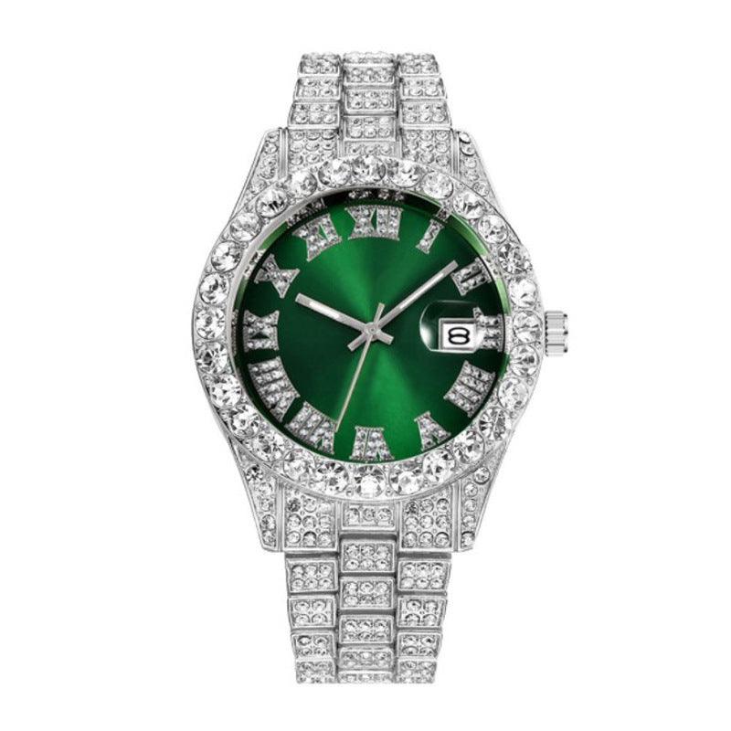 Hot Men's Steel Belt Hip Hop Roman Scale Diamond Quartz Watch - Nioor