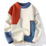 Sweater Men's American Retro Color Contrast Patchwork - Nioor