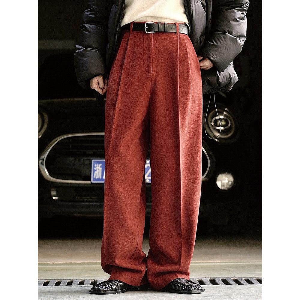 Women's Simple Commute Woolen Straight Wide-leg Pants - Nioor