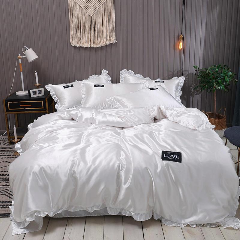 Pure Color Washed Silk Bed Sheet Ice Silk Four-piece Bed Sheet Duvet Cover - Nioor