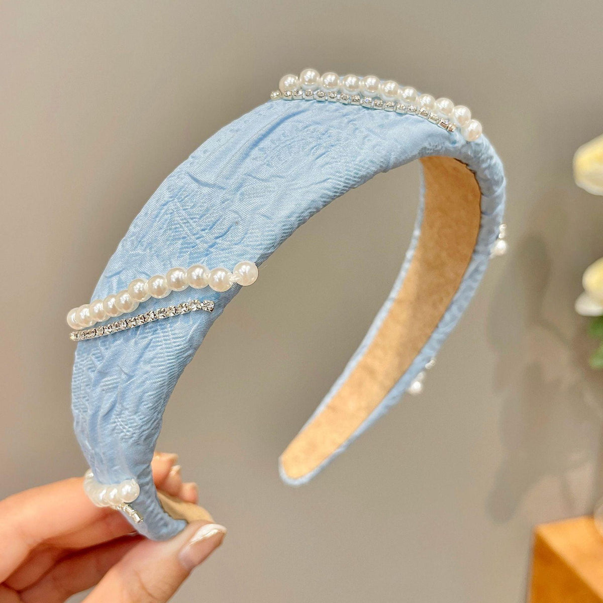 Mesh Pearl Small Flower Blue Color Face Wash Hair Bands Female - Nioor