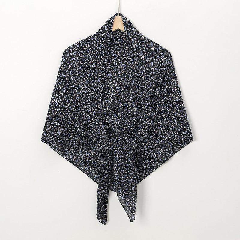 Pearl Chiffon Printed Square Scarf Pleated Scarf - Nioor