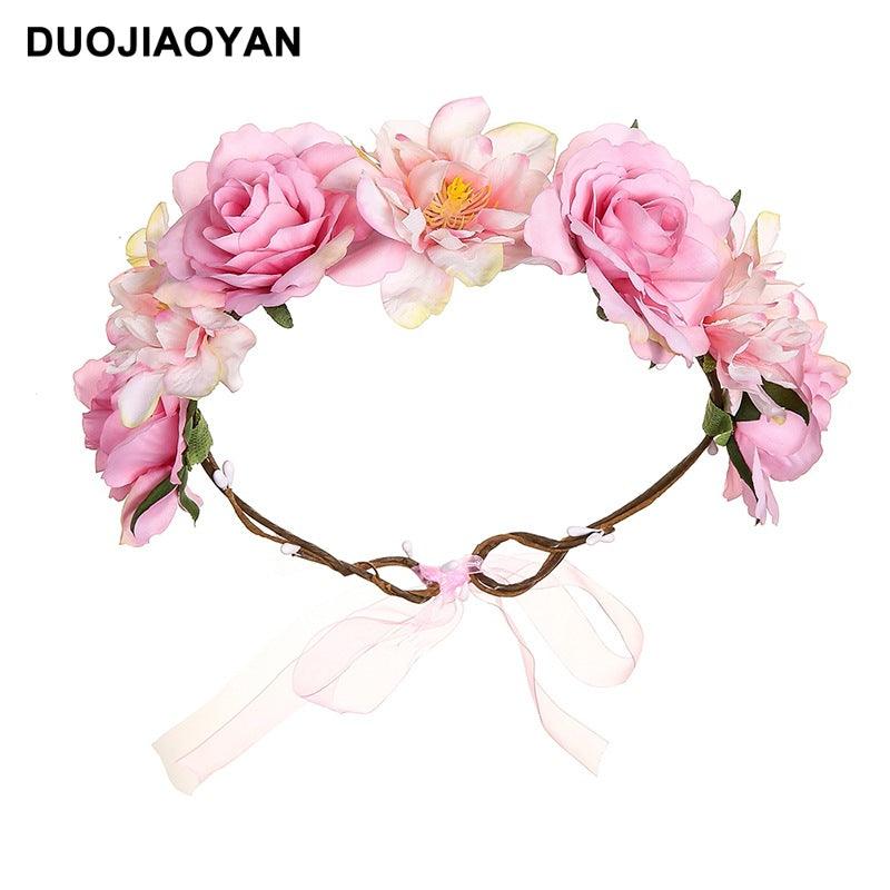 Artificial Fabric Colorful Rose Flower Garland Hair Accessories - Nioor