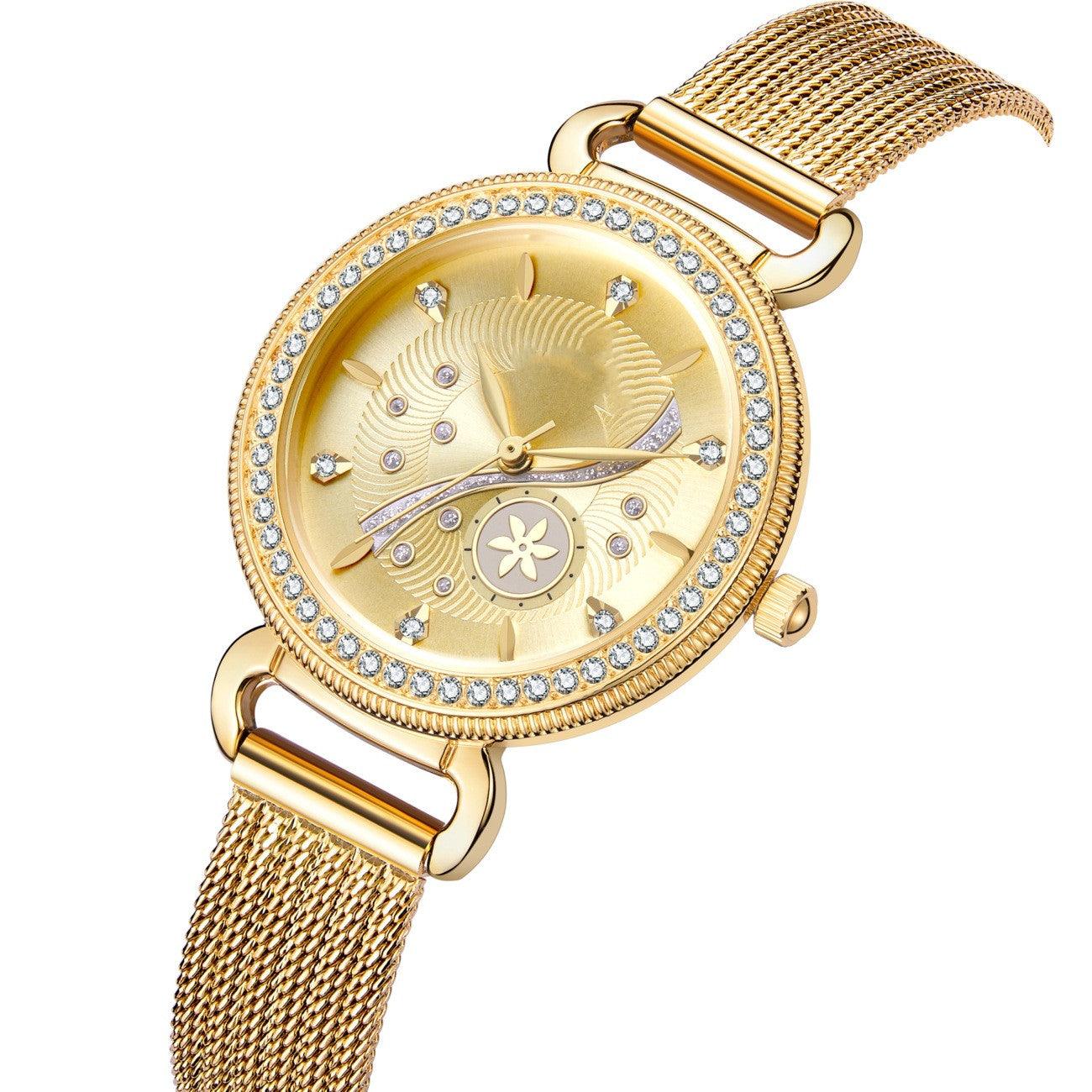 Women's Fashion Diamond-set Stainless Steel Mesh Band Waterproof Watch - Nioor