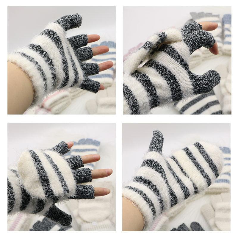 Flip Half Finger Knitting Wool Gloves - Nioor