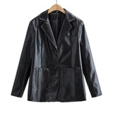 Temperament Commuting Light Cooked Wind Big Pocket Faux Leather Suit Jacket - Nioor