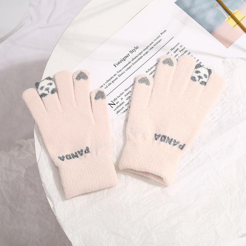 Knitted Gloves Touchscreen Winter Cute Panda Warm Goves For Cycling Women - Nioor