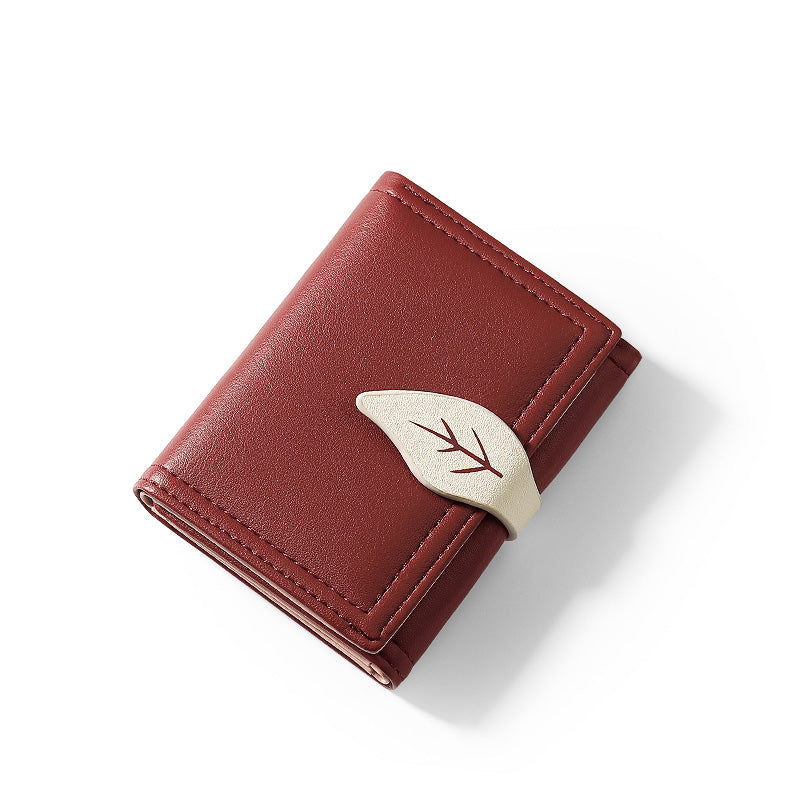 Fashion Folding Short Women's Creative Color Contrast Leaf Wallet