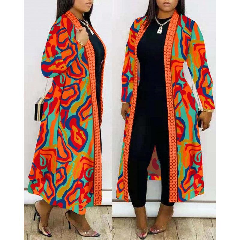 Long Sleeve Printed Cardigan Women's Shawl - Nioor