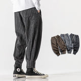 Striped Wool And Fleece Thickened Loose Chinese Style Overalls - Nioor