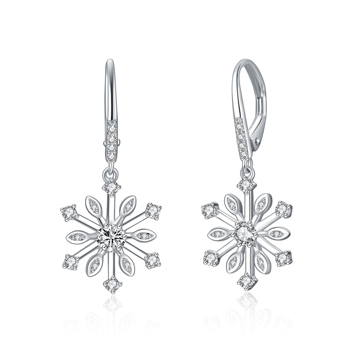 Sterling Silver Zirconia Snowflake Leverback Dangle Drop Earrings Jewelry - Nioor