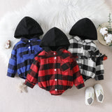 Baby Clothing Christmas Baby Plaid Button Hooded Jumpsuit