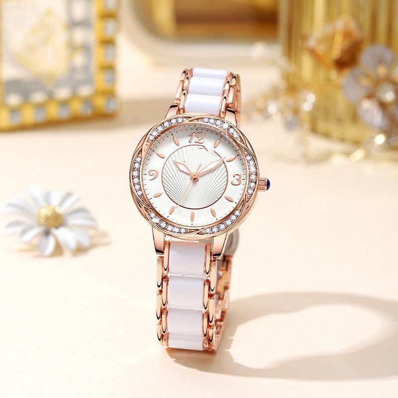 Women's Fashion Simple Ceramic Strap Butterfly Buckle Quartz Watch - Nioor