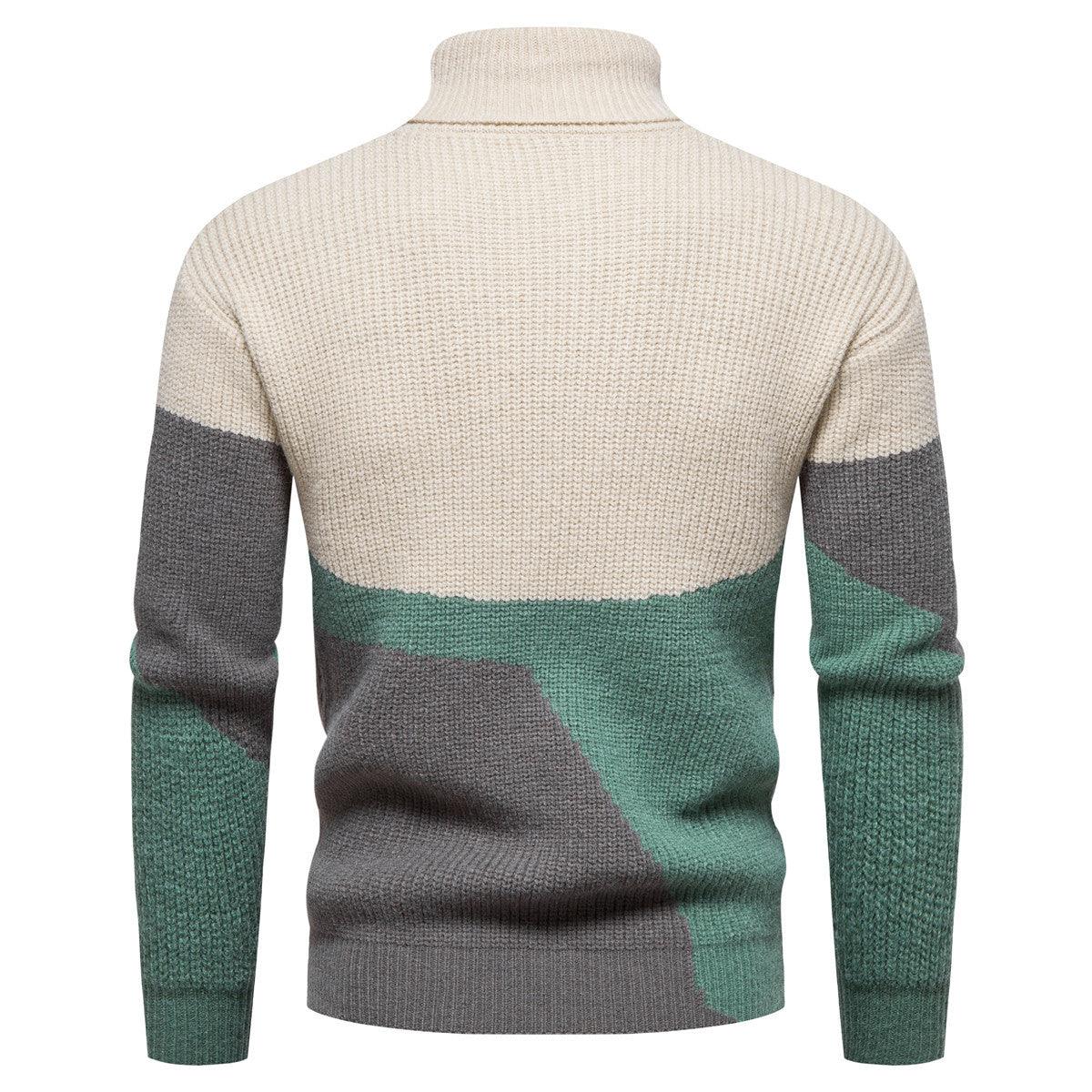 Men's Knitted Color Block Turtleneck Sweater - Nioor