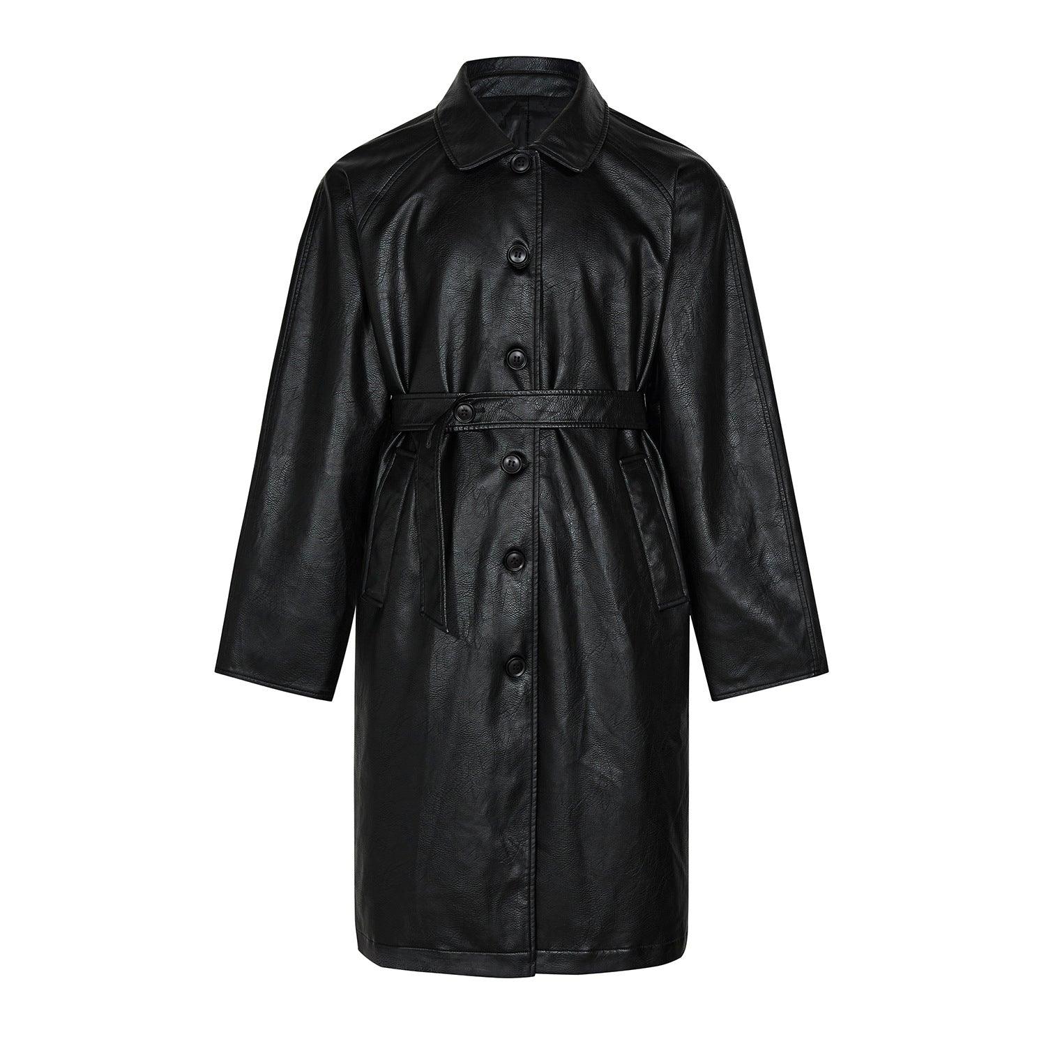 Leather Mid-length Trench Coat Men And Women - Nioor