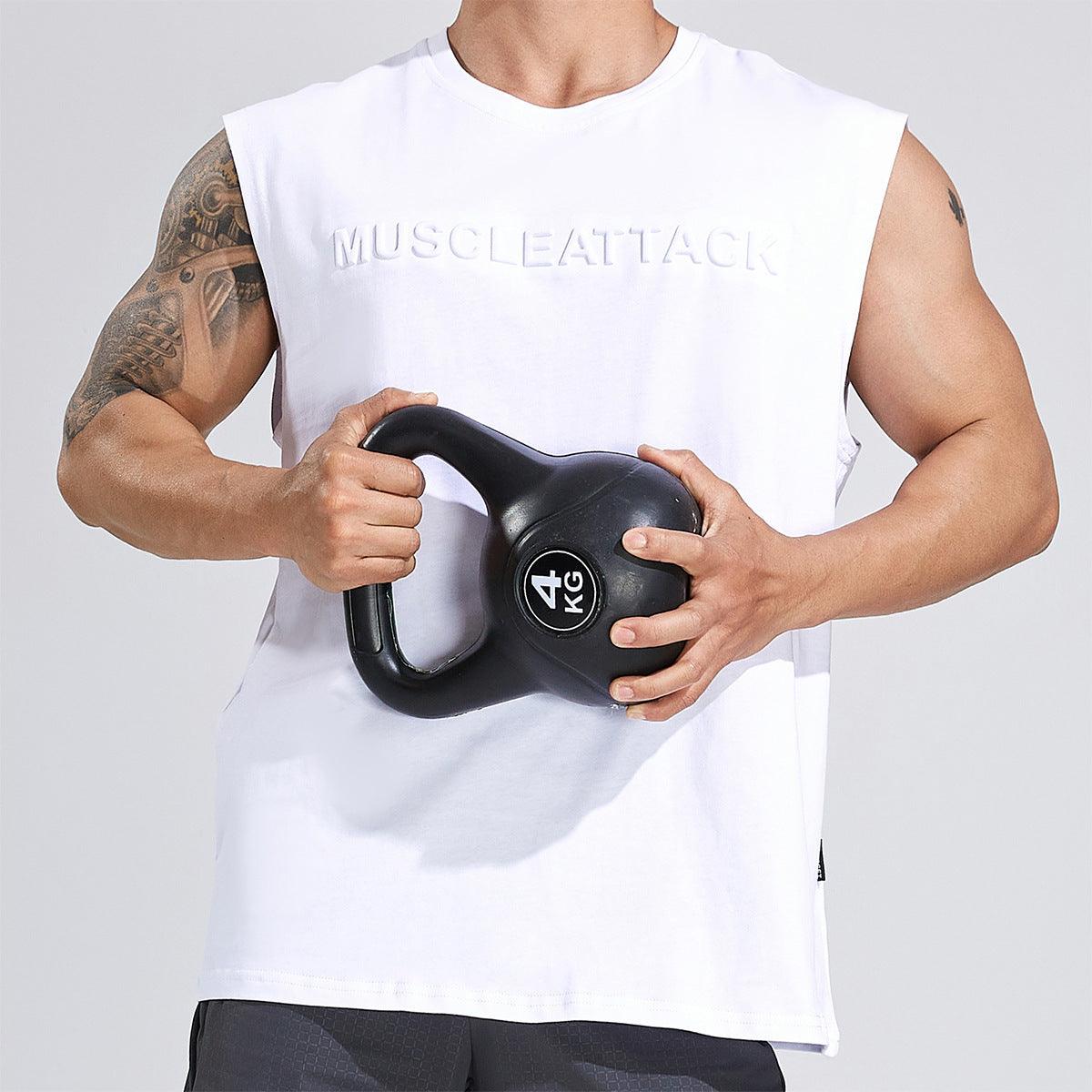 Summer Youth Fitness New Printed Cotton Wide Shoulder Vest For Men - Nioor