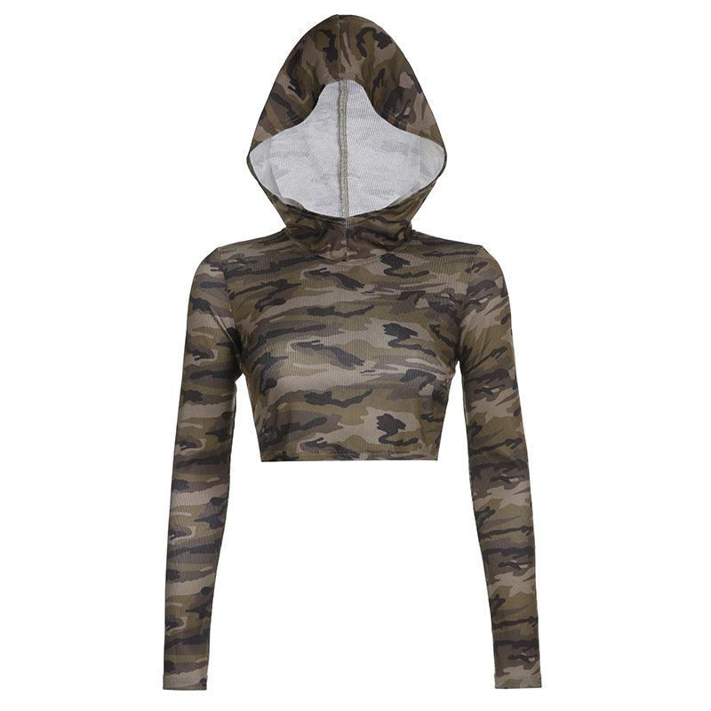 Camo Color Bump Trim Back Hollow Out Adjustable Bag Buckle Long Sleeve Short T-shirt - Nioor