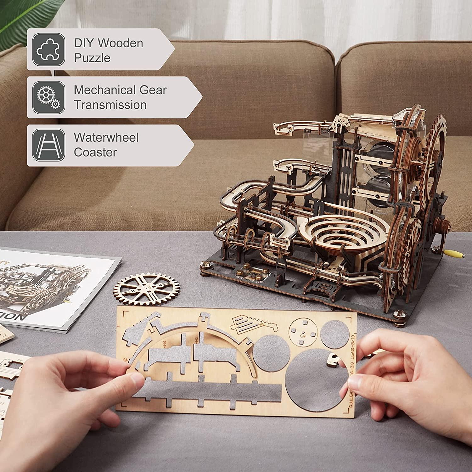 Robotime ROKR Marble Night City 3D Wooden Puzzle Games Assembly Waterwheel Model Toys For Children Kids Birthday Gift - Nioor