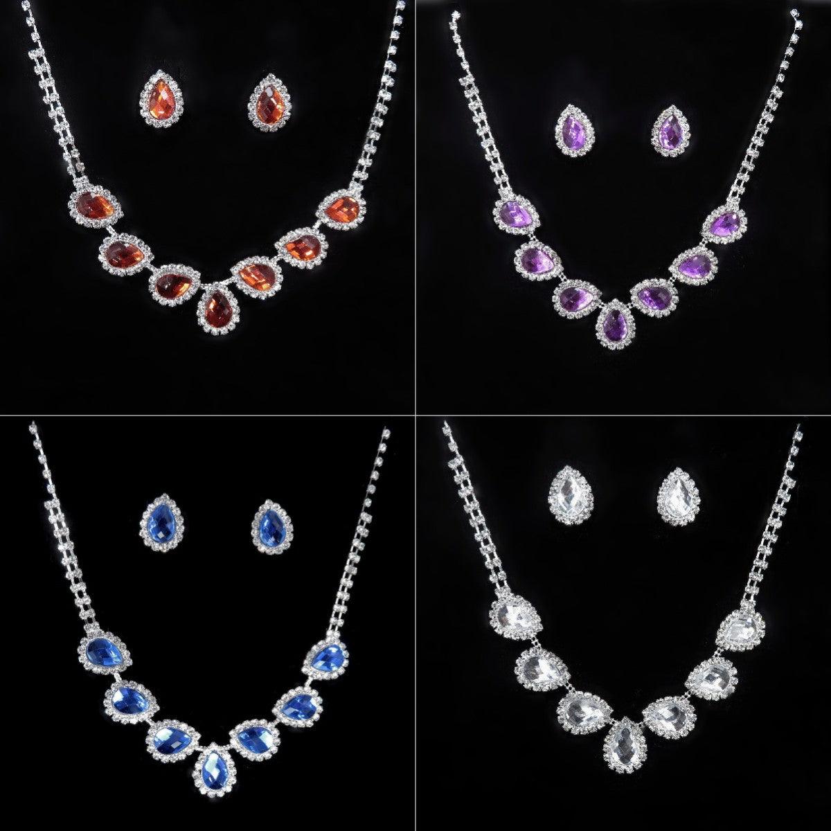 The New Bride Jewelry Color Diamond Earrings Necklace Fashion Necklace Set Can Be Customized - Nioor