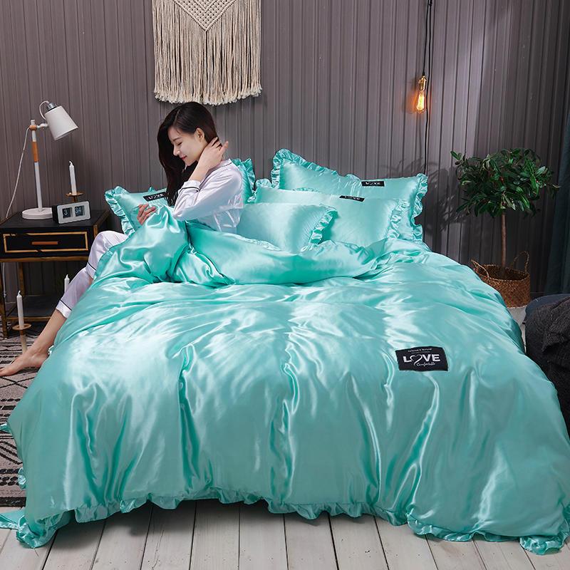 Pure Color Washed Silk Bed Sheet Ice Silk Four-piece Bed Sheet Duvet Cover - Nioor