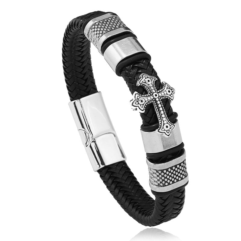 Alloy Punk Men's Leather Cord Bracelet